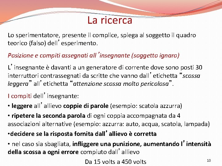 La ricerca Lo sperimentatore, presente il complice, spiega al soggetto il quadro teorico (falso)