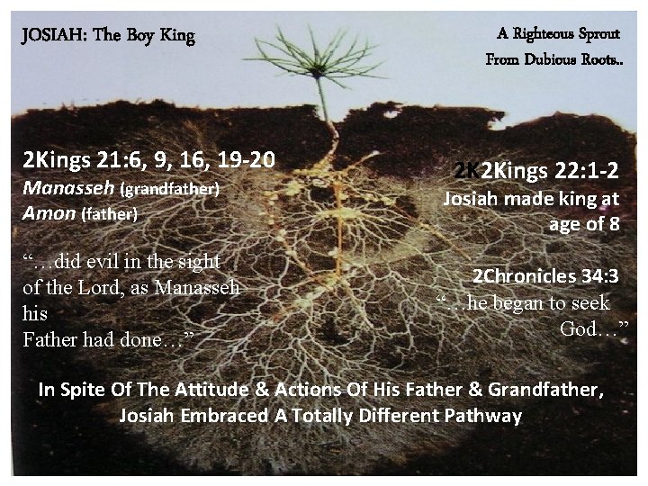 JOSIAH: The Boy King 2 Kings 21: 6, 9, 16, 19 -20 Manasseh (grandfather)
