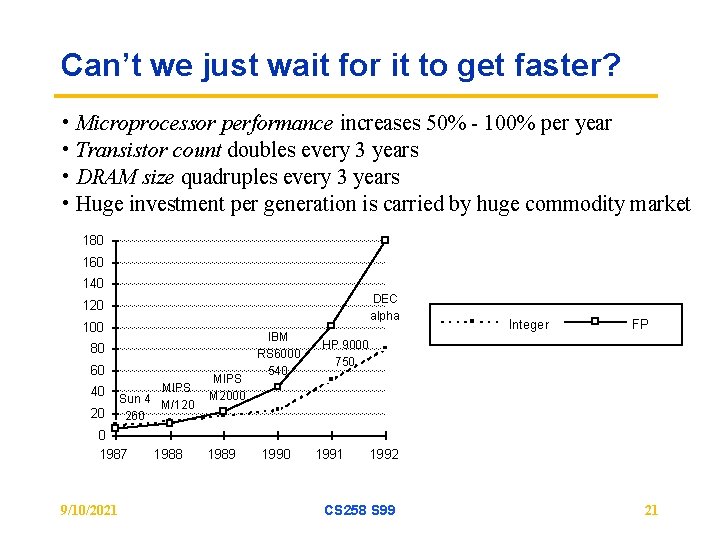 Can’t we just wait for it to get faster? • Microprocessor performance increases 50%