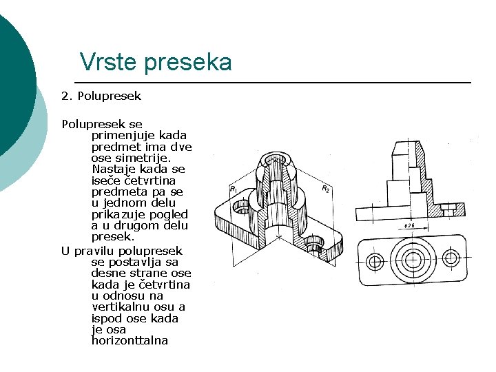 Vrste preseka 2. Polupresek se primenjuje kada predmet ima dve ose simetrije. Nastaje kada