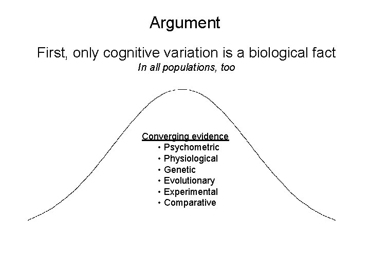 Argument First, only cognitive variation is a biological fact In all populations, too Converging