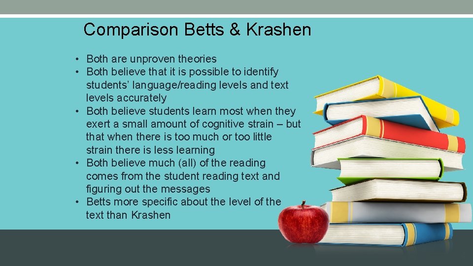 Comparison Betts & Krashen • Both are unproven theories • Both believe that it