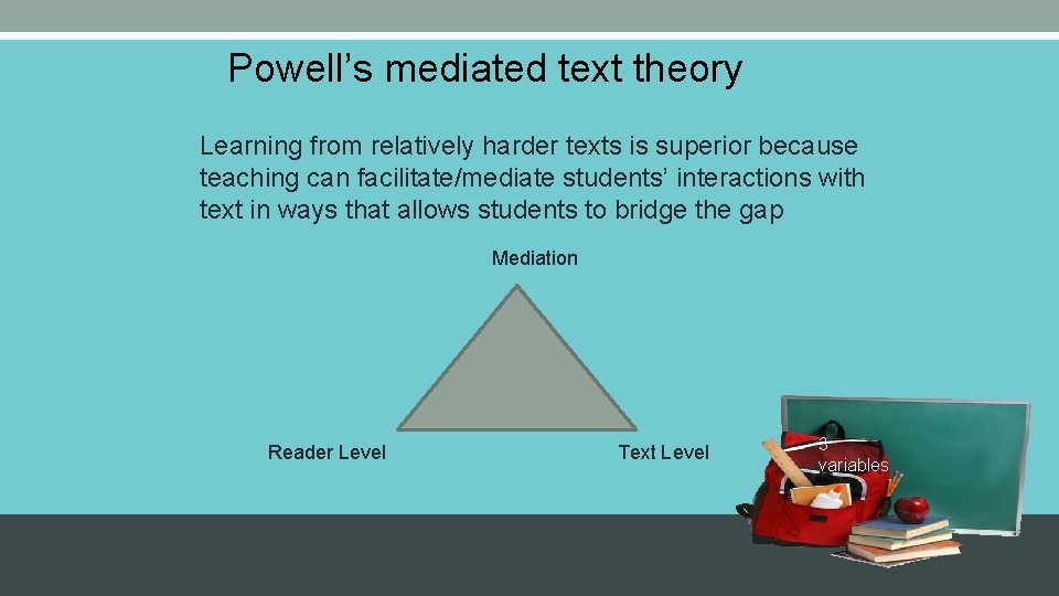 Powell’s mediated text theory Learning from relatively harder texts is superior because teaching can