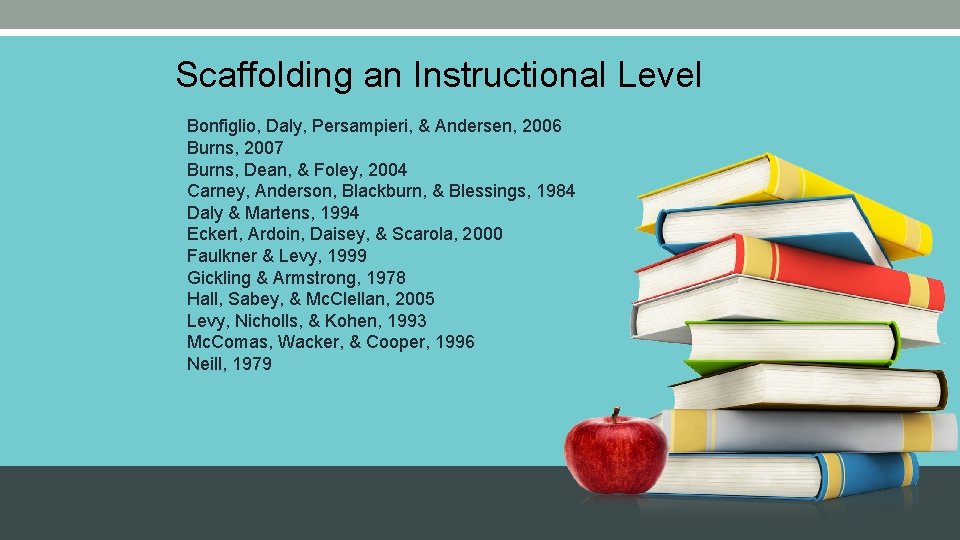 Scaffolding an Instructional Level Bonfiglio, Daly, Persampieri, & Andersen, 2006 Burns, 2007 Burns, Dean,