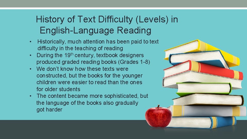 History of Text Difficulty (Levels) in English-Language Reading Historically, much attention has been paid