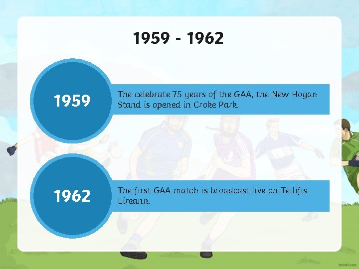 1959 - 1962 1959 The celebrate 75 years of the GAA, the New Hogan