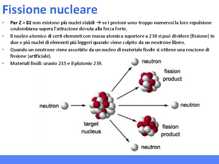 Fissione nucleare • • Per Z > 82 non esistono più nuclei stabili se