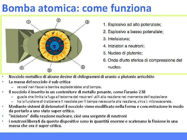 Bomba atomica: come funziona • • Nocciolo metallico di alcune decine di chilogrammi di