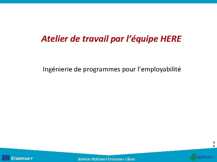 Atelier de travail par l’équipe HERE Ingénierie de programmes pour l’employabilité 1 1 Erasmus+