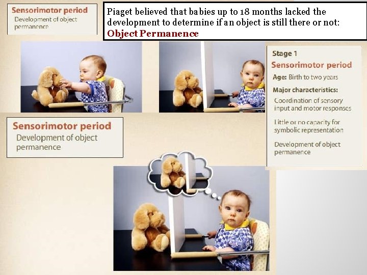 Piaget believed that babies up to 18 months lacked the development to determine if