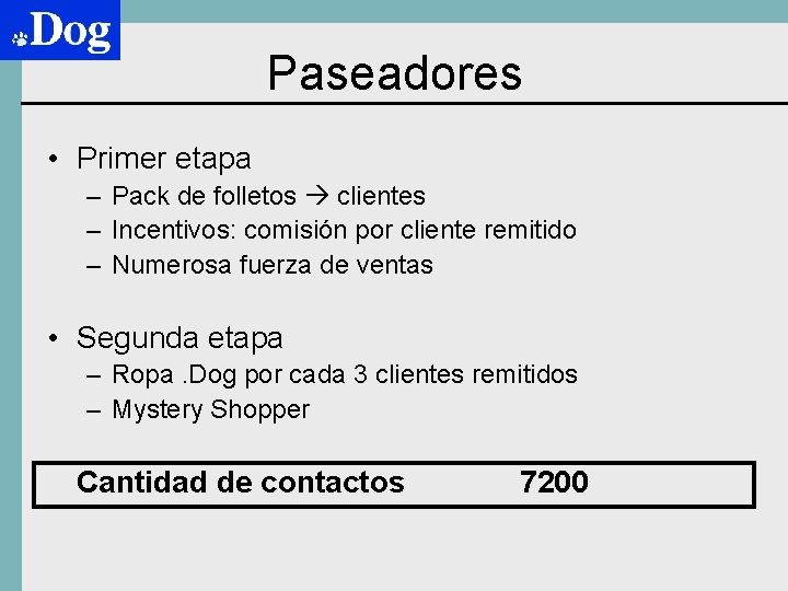 Paseadores • Primer etapa – Pack de folletos clientes – Incentivos: comisión por cliente