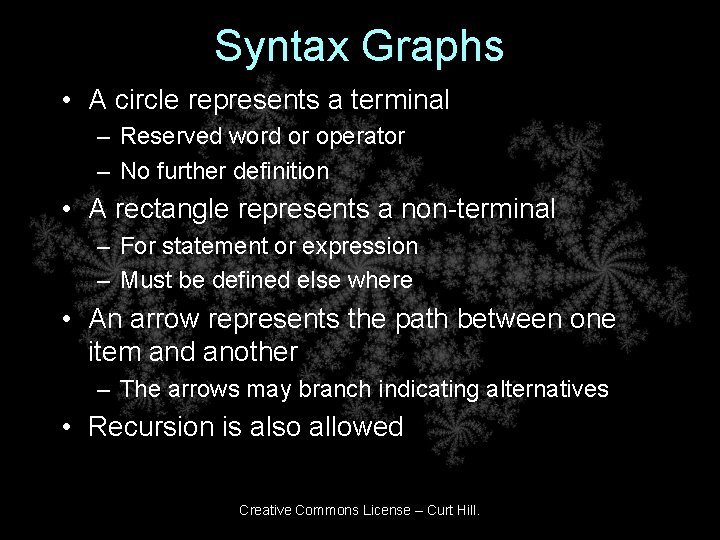Syntax Graphs • A circle represents a terminal – Reserved word or operator –