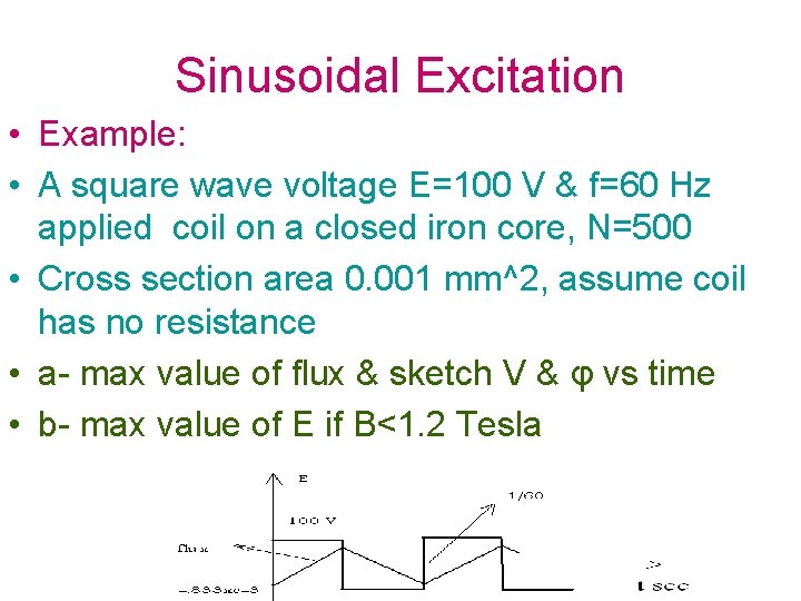 Sinusoidal Excitation • Example: • A square wave voltage E=100 V & f=60 Hz