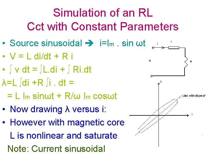 Simulation of an RL Cct with Constant Parameters • Source sinusoidal i=Im. sin ωt