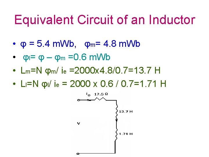 Equivalent Circuit of an Inductor • • φ = 5. 4 m. Wb, φm=