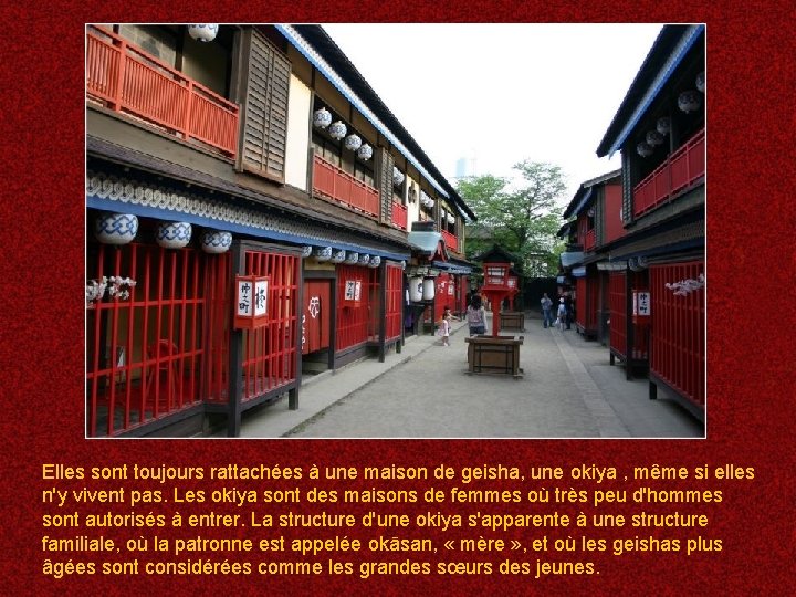 Elles sont toujours rattachées à une maison de geisha, une okiya , même si