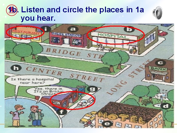 1 b. Listen and circle the places in 1 a you hear. 