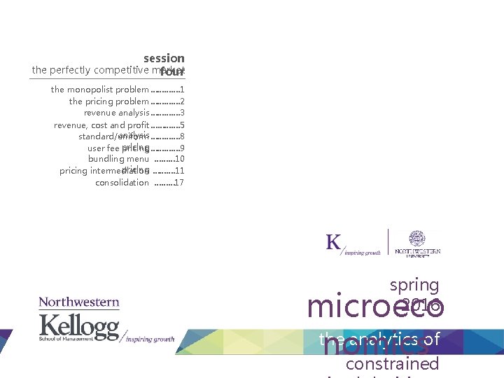 session the perfectly competitive market four the monopolist problem …………. 1 the pricing problem