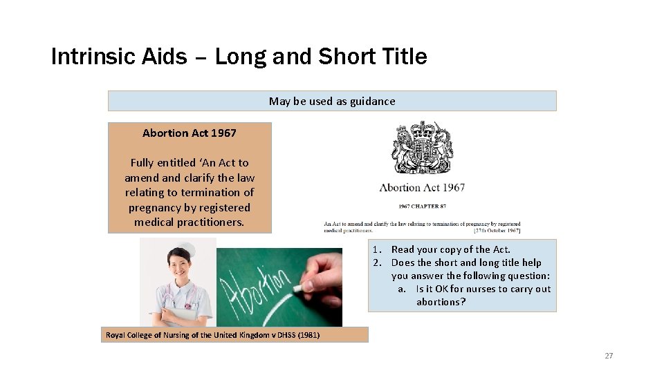 Intrinsic Aids – Long and Short Title May be used as guidance Abortion Act