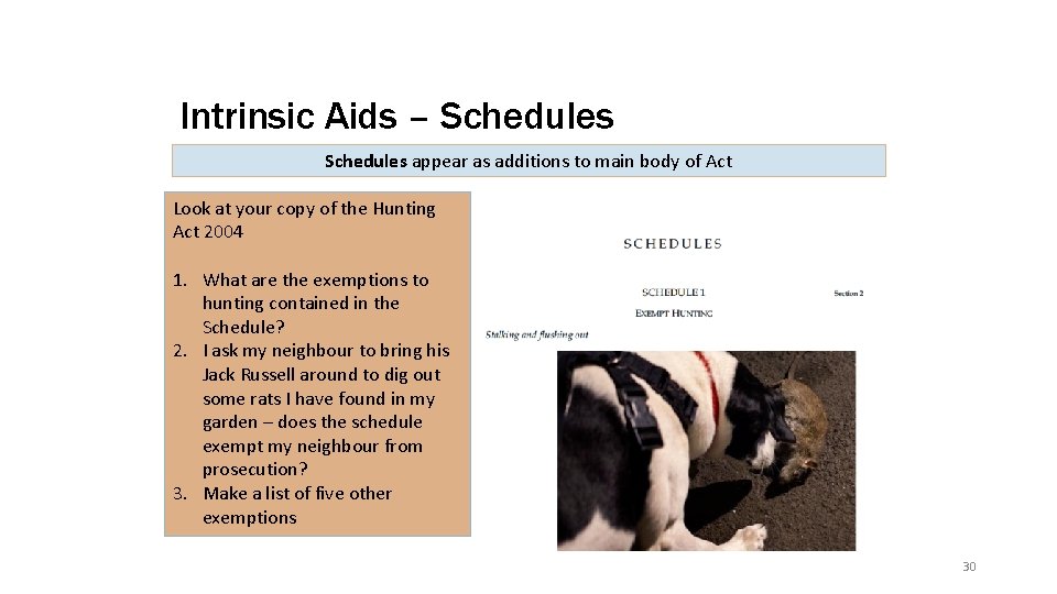 Intrinsic Aids – Schedules appear as additions to main body of Act Look at