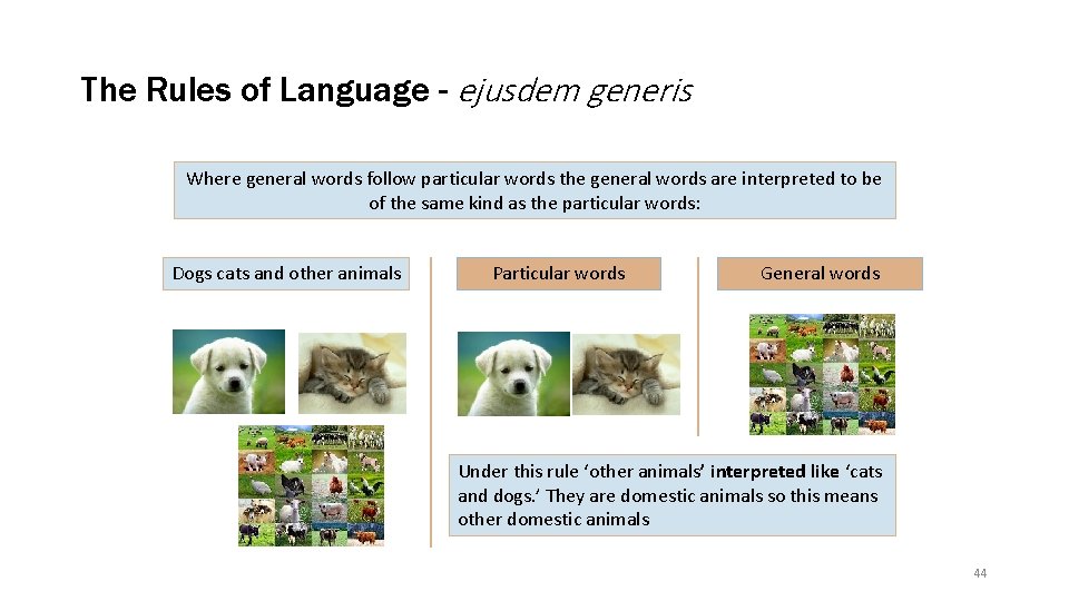 The Rules of Language - ejusdem generis Where general words follow particular words the