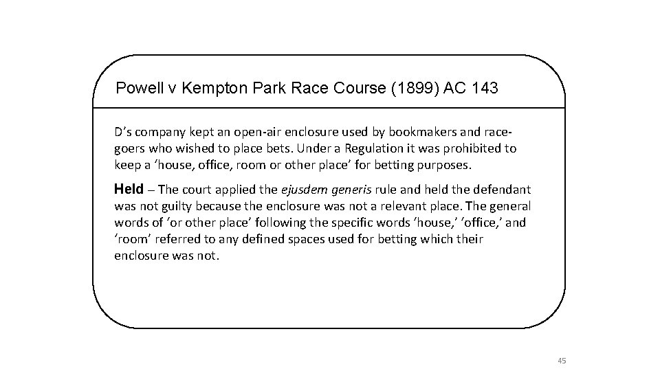 Powell v Kempton Park Race Course (1899) AC 143 D’s company kept an open-air