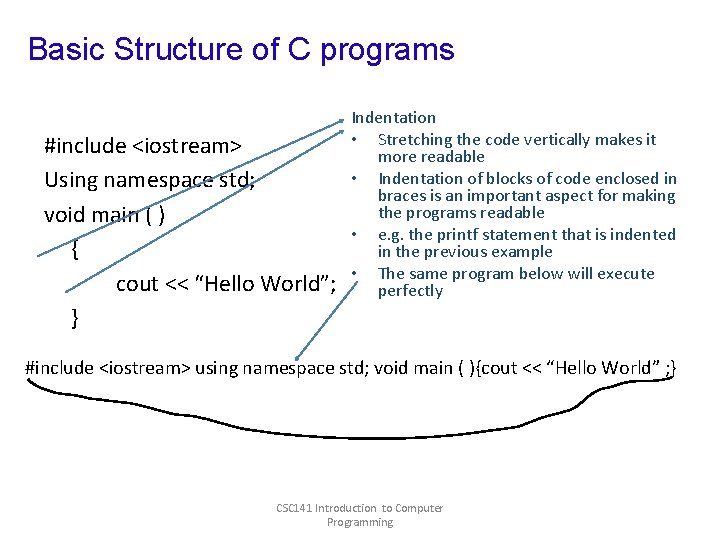 Basic Structure of C programs #include <iostream> Using namespace std; void main ( ) Basic Structure of C programs #include <iostream> Using namespace std; void main ( )