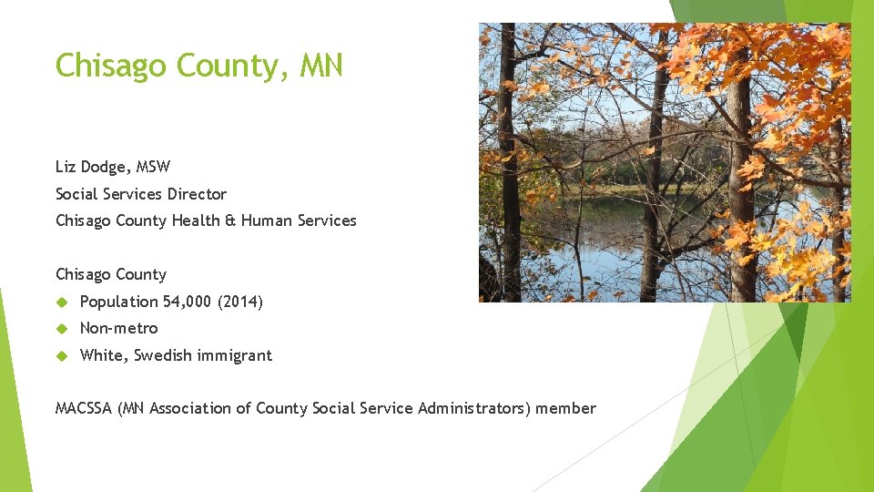 Chisago County, MN Liz Dodge, MSW Social Services Director Chisago County Health & Human