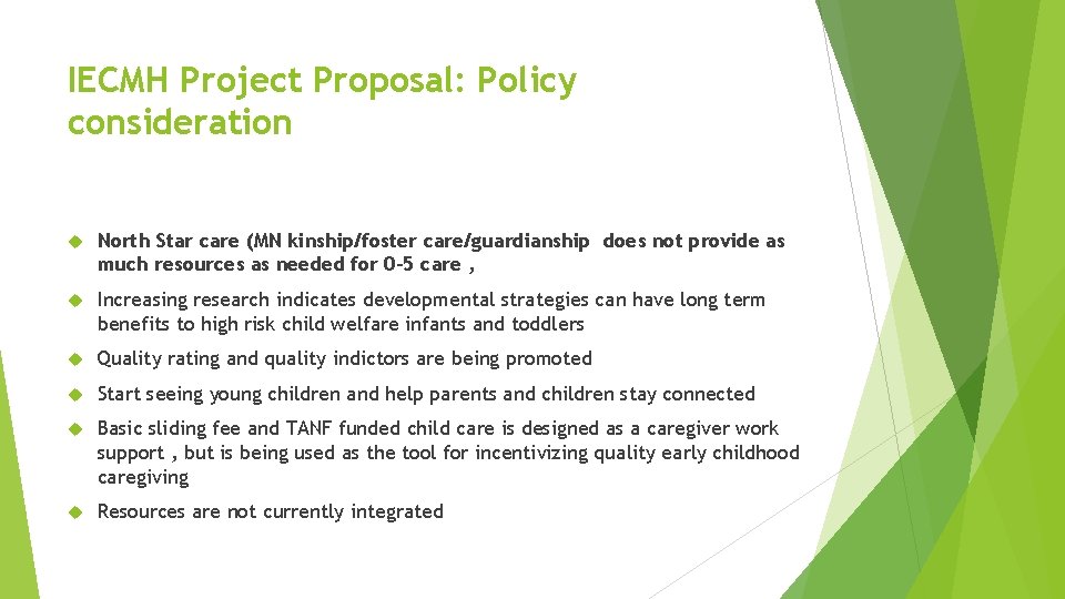 IECMH Project Proposal: Policy consideration North Star care (MN kinship/foster care/guardianship does not provide