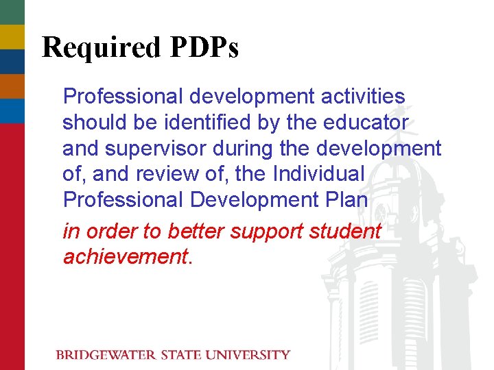 Required PDPs Professional development activities should be identified by the educator and supervisor during Required PDPs Professional development activities should be identified by the educator and supervisor during