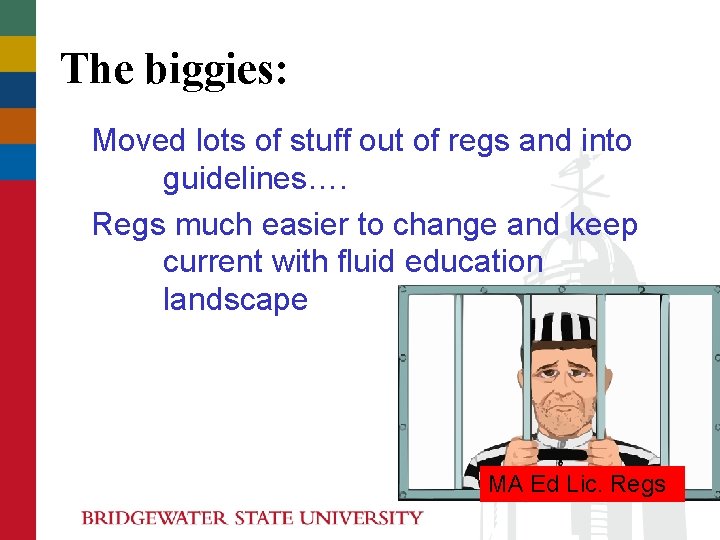 The biggies: Moved lots of stuff out of regs and into guidelines…. Regs much The biggies: Moved lots of stuff out of regs and into guidelines…. Regs much