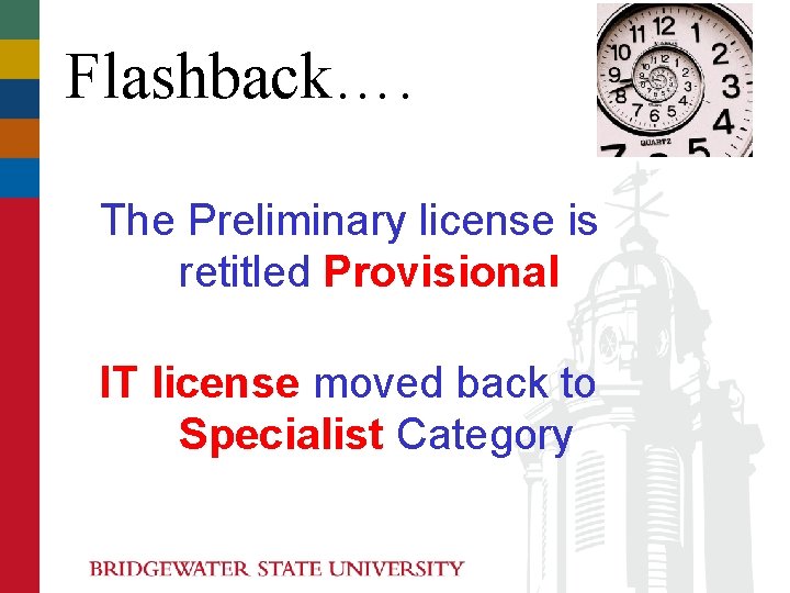 Flashback…. The Preliminary license is retitled Provisional IT license moved back to Specialist Category Flashback…. The Preliminary license is retitled Provisional IT license moved back to Specialist Category