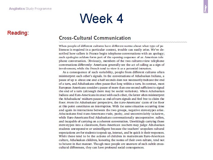 Anglistics Study Programme Week 4 Reading: 