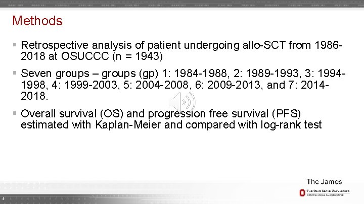 Methods § Retrospective analysis of patient undergoing allo-SCT from 19862018 at OSUCCC (n =