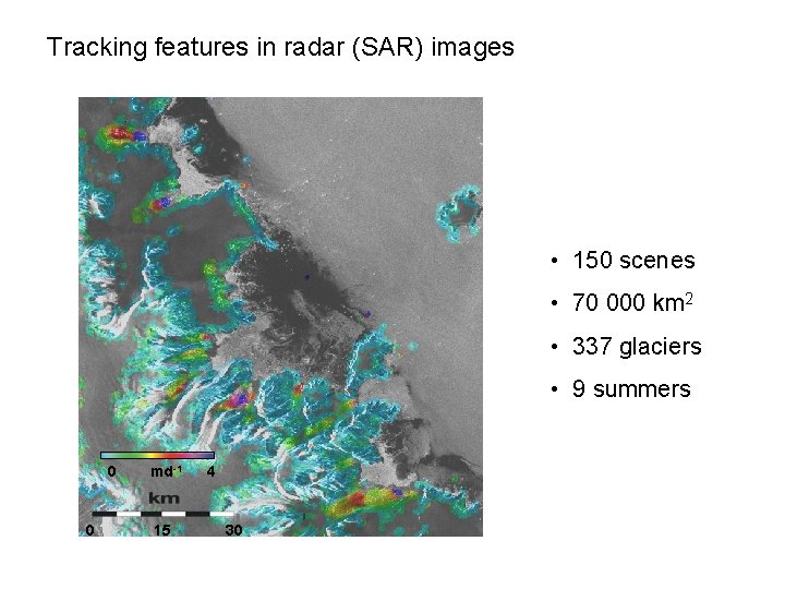 Tracking features in radar (SAR) images • 150 scenes • 70 000 km 2