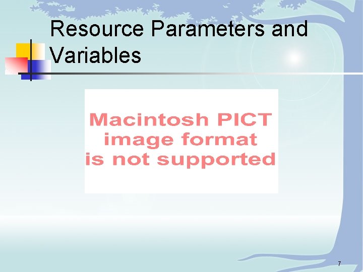 Resource Parameters and Variables 7 