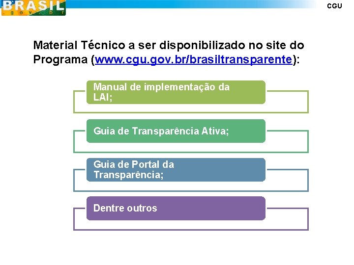 CGU Material Técnico a ser disponibilizado no site do Programa (www. cgu. gov. br/brasiltransparente):