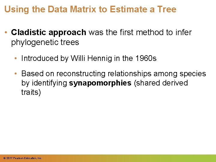 Using the Data Matrix to Estimate a Tree • Cladistic approach was the first