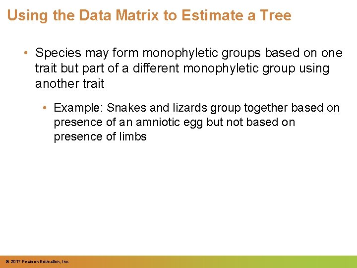 Using the Data Matrix to Estimate a Tree • Species may form monophyletic groups