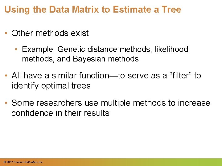 Using the Data Matrix to Estimate a Tree • Other methods exist • Example: