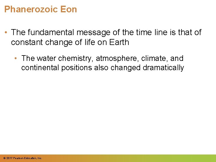 Phanerozoic Eon • The fundamental message of the time line is that of constant