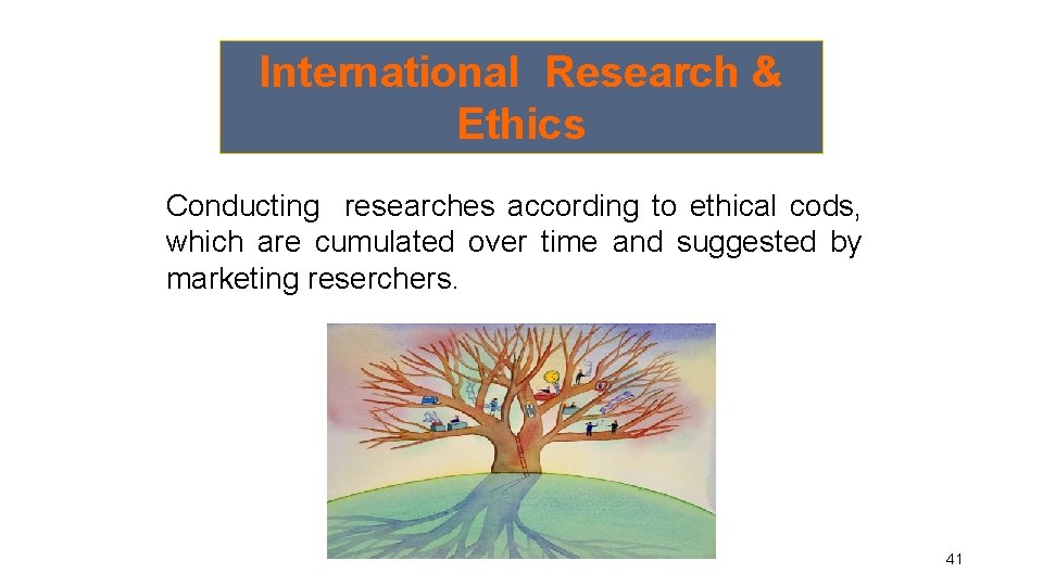 International Research & Ethics Conducting researches according to ethical cods, which are cumulated over