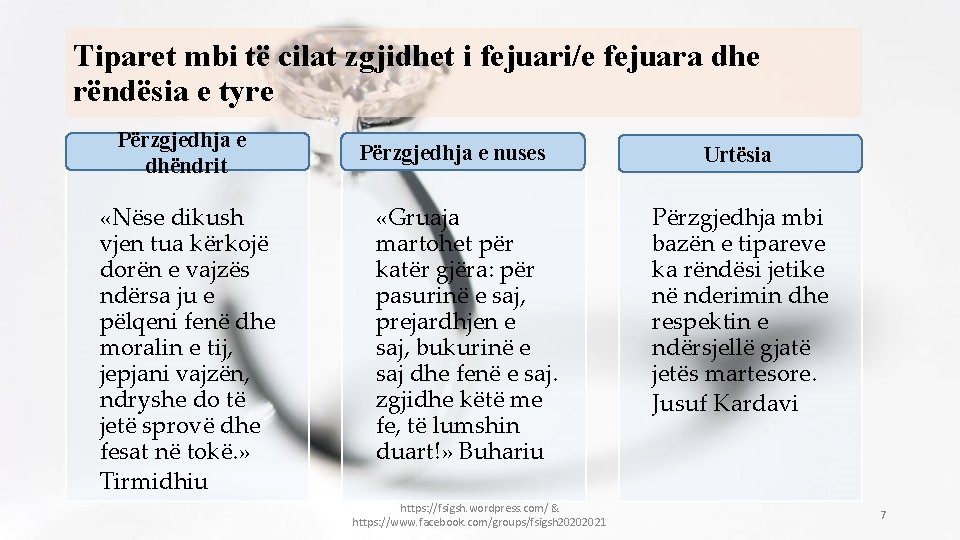 Tiparet mbi të cilat zgjidhet i fejuari/e fejuara dhe rëndësia e tyre Përzgjedhja e