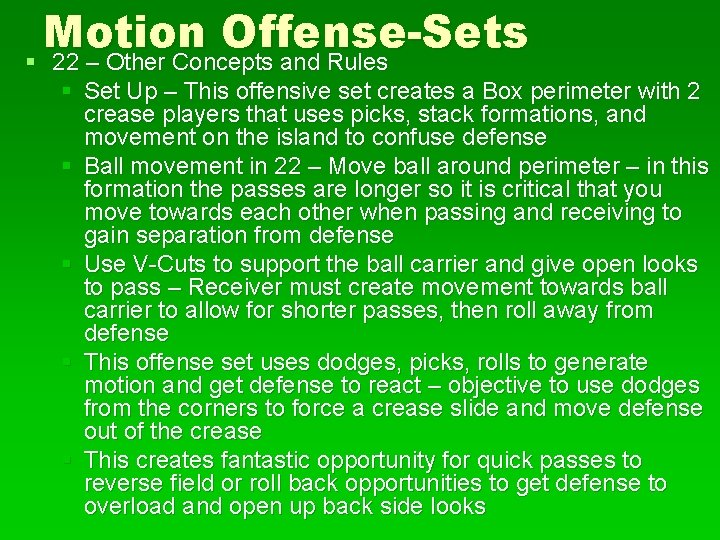 Motion Offense-Sets § 22 – Other Concepts and Rules § Set Up – This