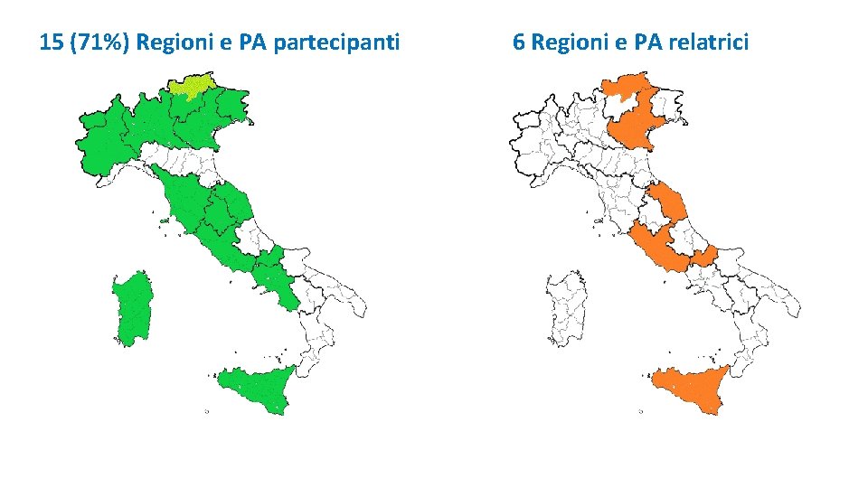 15 (71%) Regioni e PA partecipanti 6 Regioni e PA relatrici 