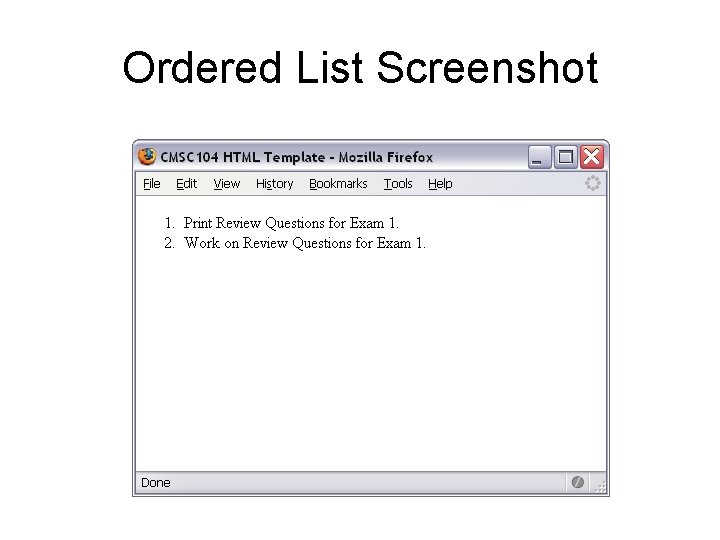 Ordered List Screenshot 