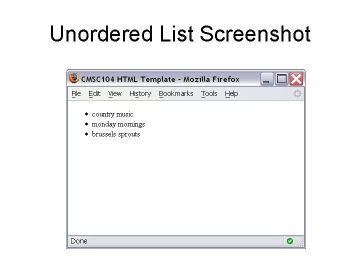 Unordered List Screenshot 