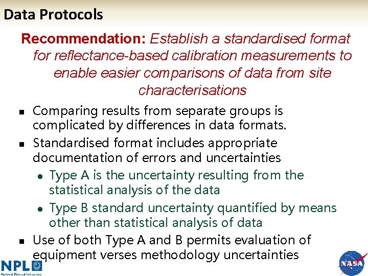 Data Protocols Recommendation: Establish a standardised format for reflectance-based calibration measurements to enable easier