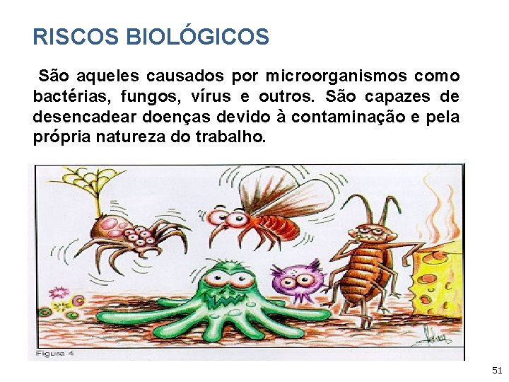 RISCOS BIOLÓGICOS São aqueles causados por microorganismos como bactérias, fungos, vírus e outros. São