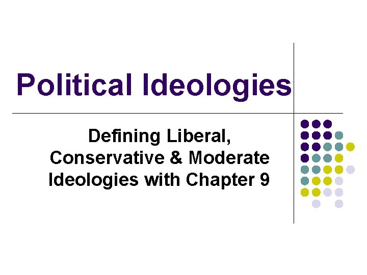 Political Ideologies Defining Liberal, Conservative & Moderate Ideologies with Chapter 9 